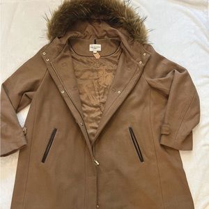 Cole Haan hooded knee length winter coat. 52% wool blend. Pristine condition